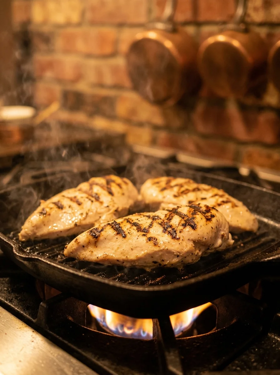 Cooking Alice Springs chicken with mushrooms bacon and melted cheese
