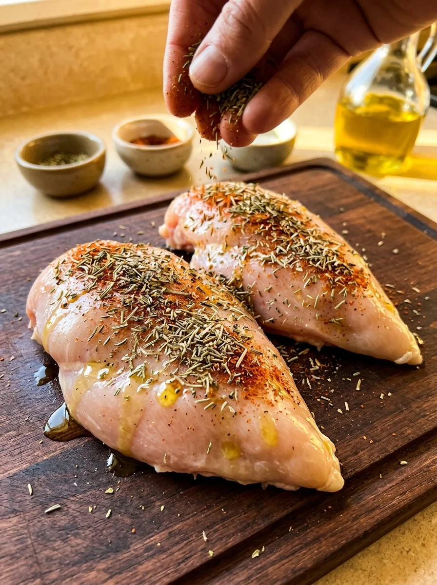 Roasting bone in chicken breasts with herbs and lemon