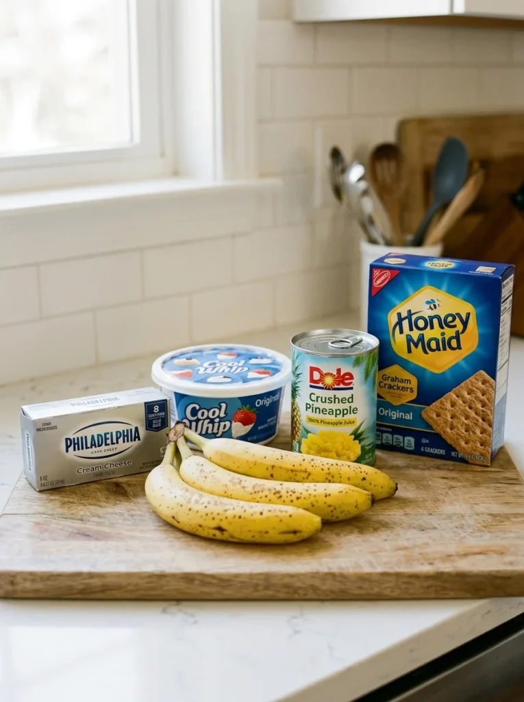 Ingredients for no-bake banana split dessert