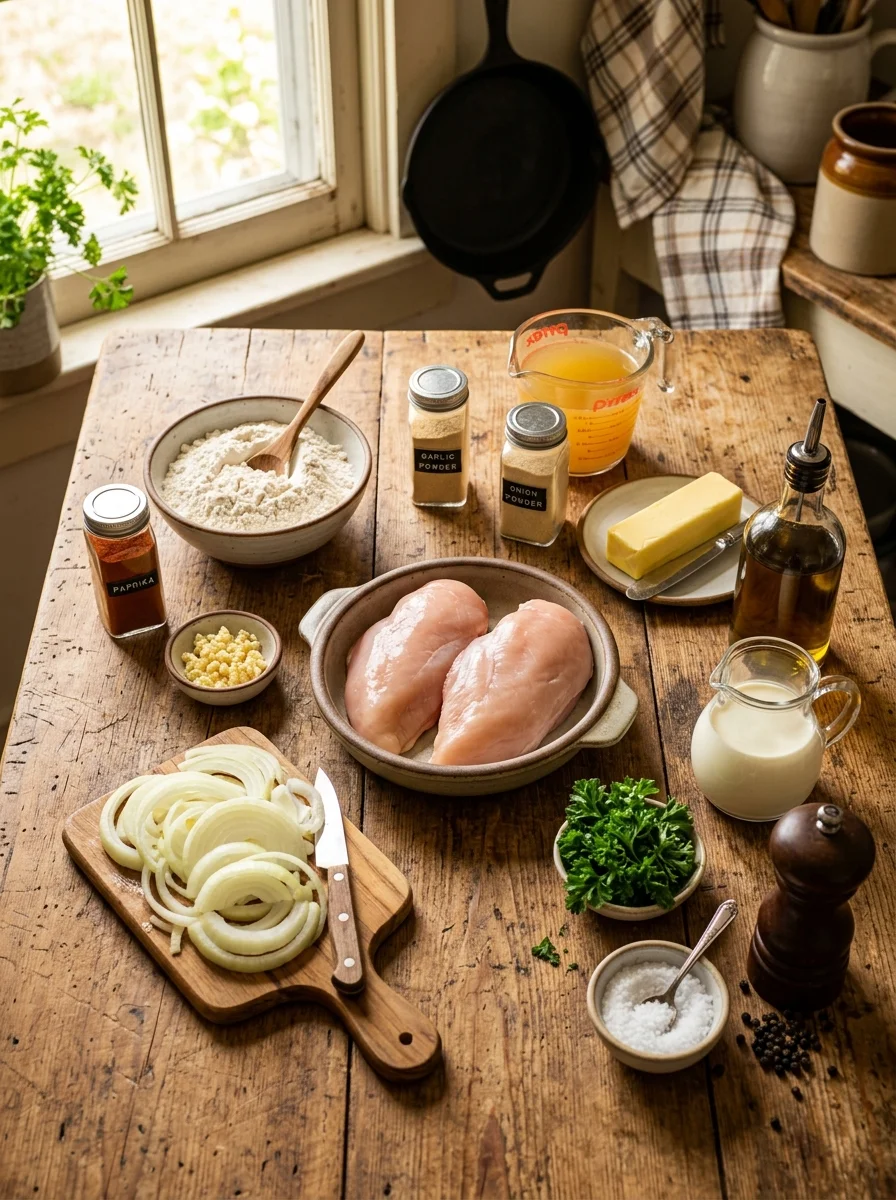 Ingredients needed for homemade smothered chicken recipe