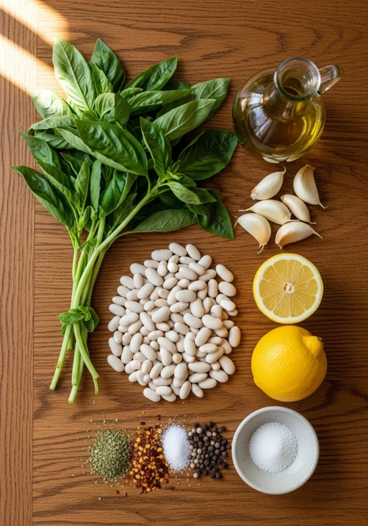 ingredients for white bean and basil recipe