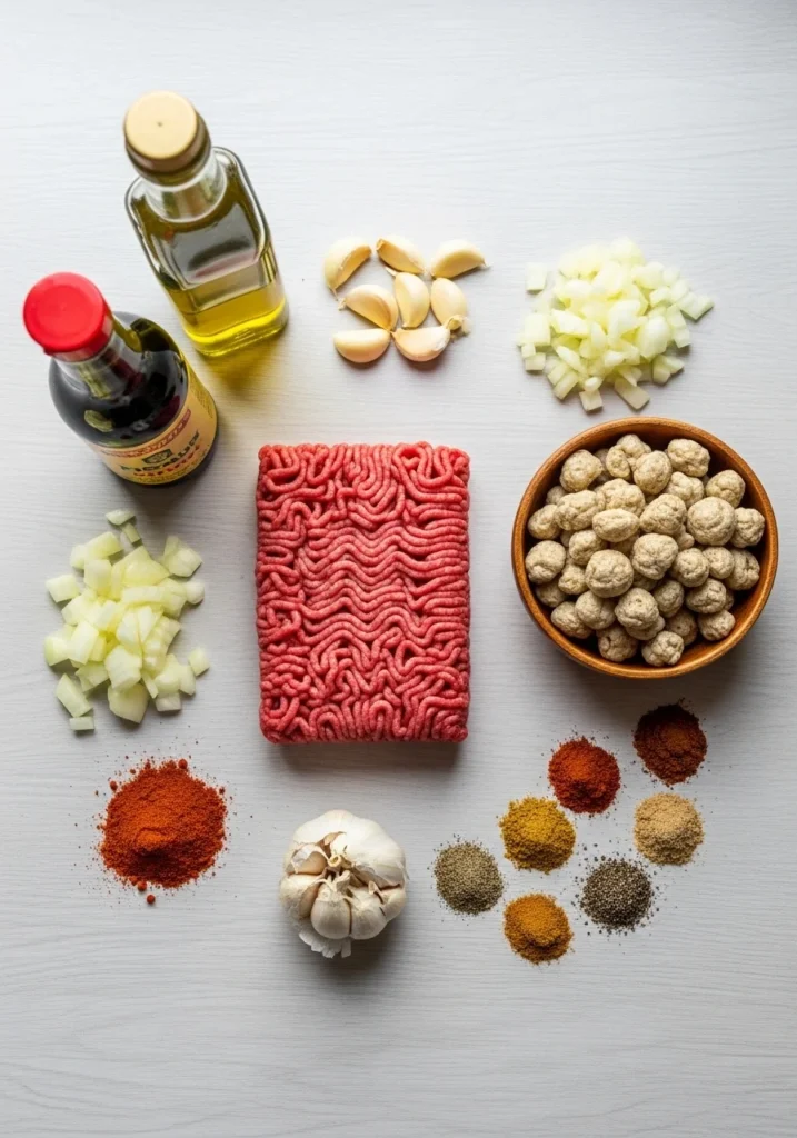 ingredients for ground beef with soy curls recipe