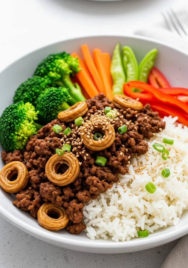 ground beef with soy curls recipe served on table