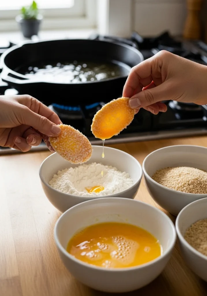 preparing fried squash coating steps dipping zucchini