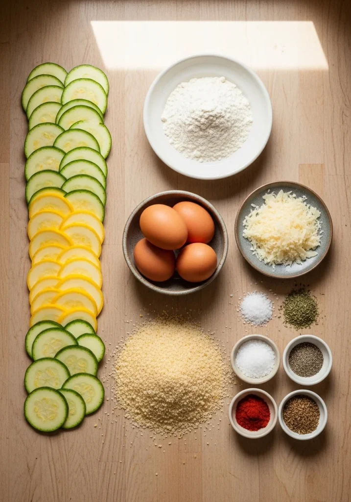 fried squash ingredients zucchini flour eggs breadcrumbs