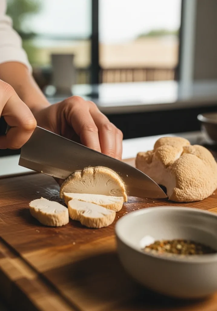 cutting lions mane mushroom preparation steps