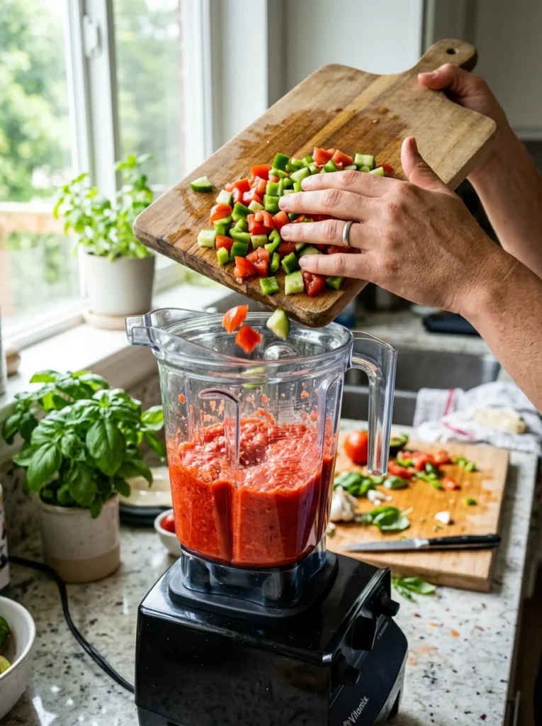 Gazpacho wird im Standmixer fein püriert