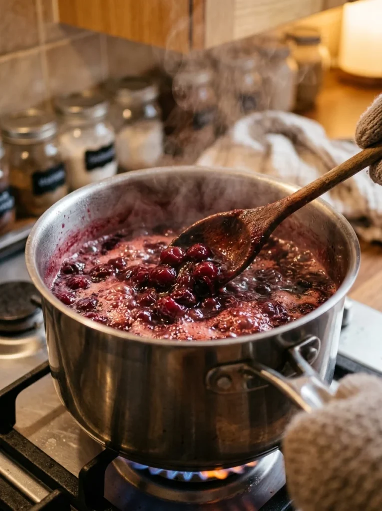 Kirschmarmelade Rezept beim Kochen im Topf