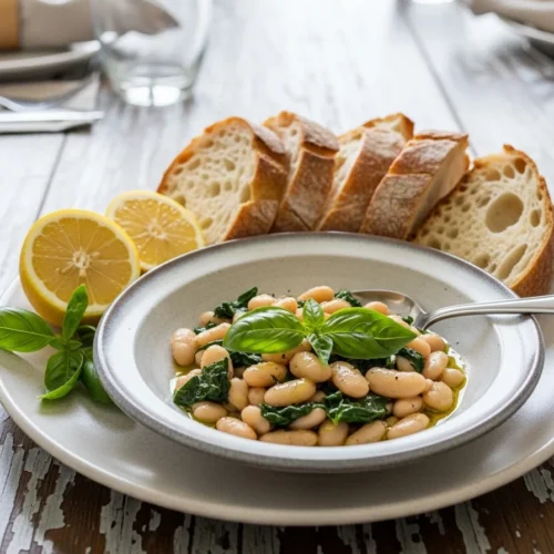 white bean and basil recipe served on table