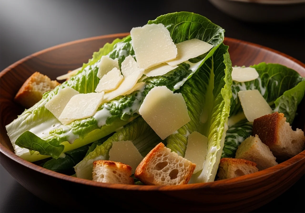 Classic Caesar salad with parmesan and croutons.