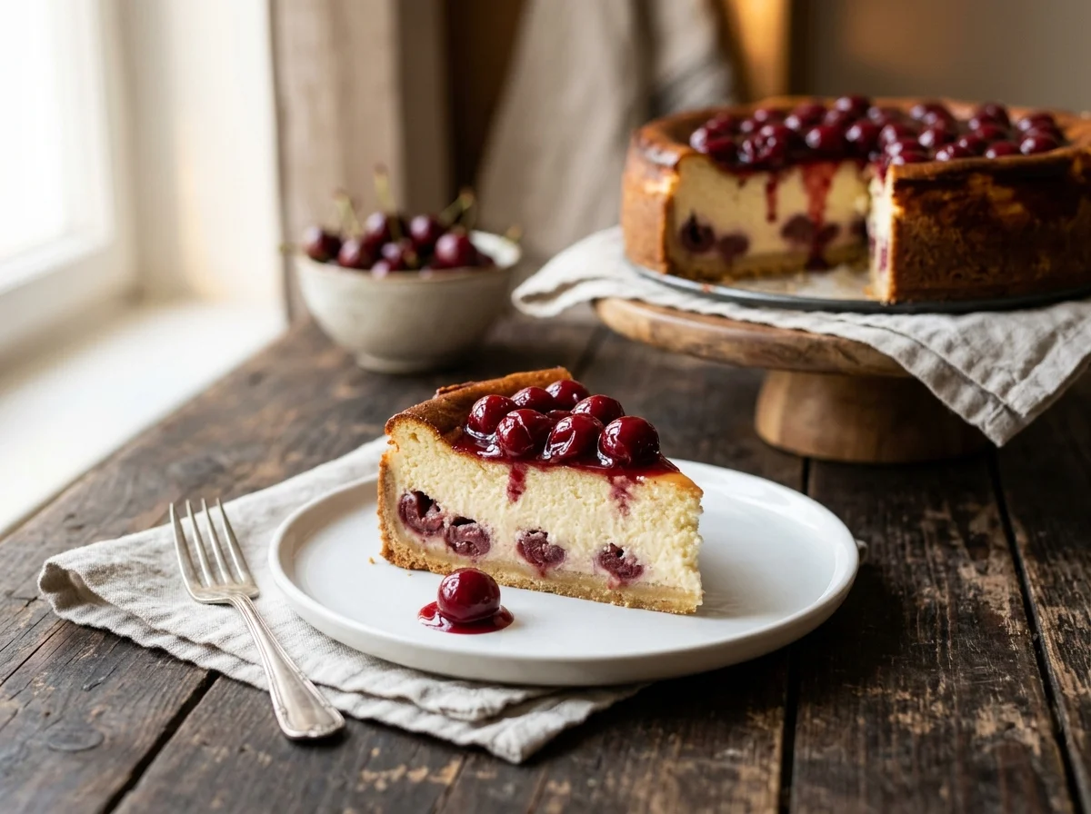 Käsekuchen mit Kirschen Rezept – cremig und saftig