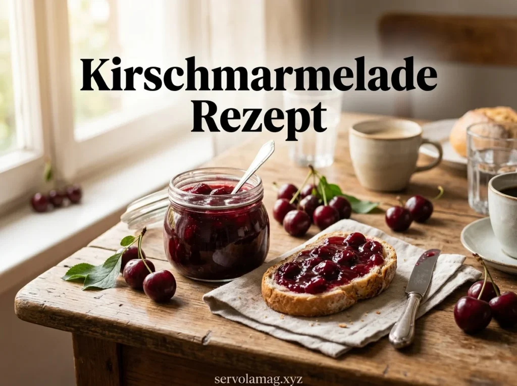 Kirschmarmelade Rezept fertig serviert auf Frühstückstisch